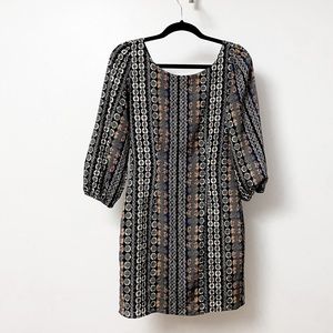 Cocolove‎ Fall Boho Chic V Back Quarter Sleeve Circle Pattern Black And Peach